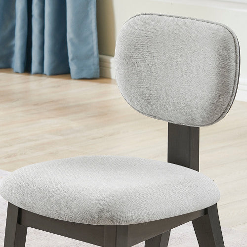 Set of 2 Light Gray Fabric Contemporary Dining Chairs, Gray Rubberwood Plywood MDF Curved Back Chairs