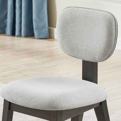 Set of 2 Light Gray Fabric Contemporary Dining Chairs, Gray Rubberwood Plywood MDF Curved Back Chairs