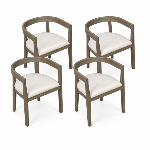 Set of 4 Curved Back Upholstered Dining Chairs, Rubber Wood Frame, Espresso Finish