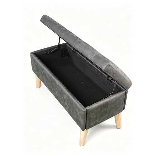 32 inch Square Storage Ottoman Bench with Built-in Tray, Upholstered Multi-Purpose Footrest, End of Bed Bench for Bedroom & Living Room
