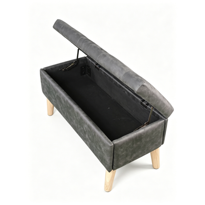 32 inch Square Storage Ottoman Bench with Built-in Tray, Upholstered Multi-Purpose Footrest, End of Bed Bench for Bedroom & Living Room
