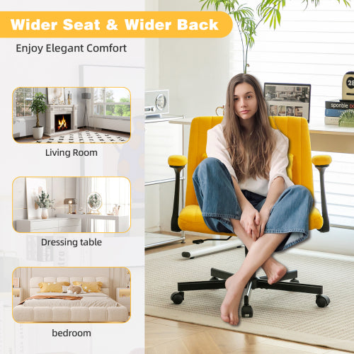 Yellow Linen Criss Cross Armrest Office Chair with Wheels - Ergonomic for Home Office, Work & Study