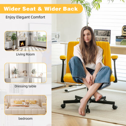 Yellow Linen Criss Cross Armrest Office Chair with Wheels - Ergonomic for Home Office, Work & Study