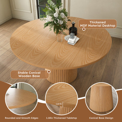 47 Inch Round Farmhouse Dining Table, Oak Finish