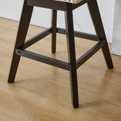 Swivel Velvet Barstools with Button Tufted Decoration and Wooden Legs, and Chrome Nailhead Trim, Leisure Style Bar Chairs,Bar stools, Set of 2 (Beige)