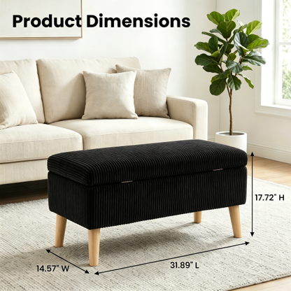 32 inch Corduroy Storage Ottoman Bench with Flip Top & Wood Legs