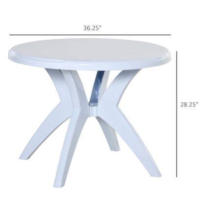 36.25inch   Dia Round Plastic Patio Table with Umbrella Hole, Outdoor Bistro Dining Table, for Bar, Garden, Backyard, Poolside, Yard, White
