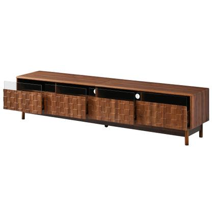 78.7 inch Walnut LED Light Glass Drawer TV Stand Solid Rubber Wood Leg Console Holds 85 inch TV