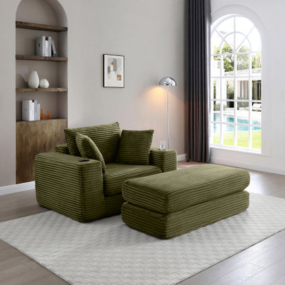 Green Boneless 3-in-1 Corduroy Sofa Bed, Oversized Cloud-Like Chaise