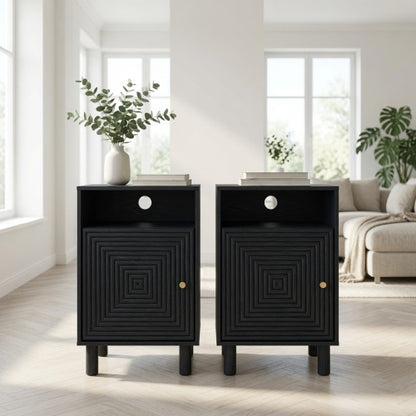 Set of 2 Black Nightstands with Charging Station, 15.7inch¡Á15.7inch¡Á24.4inchH