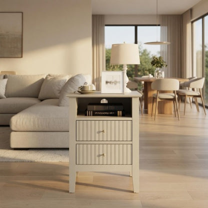 18inch Beige Fluted 2-Drawer Nightstand