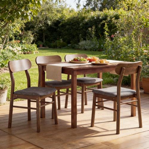 Set of 4 Curved Back Dining Chairs Linen Upholstered Kitchen Chair