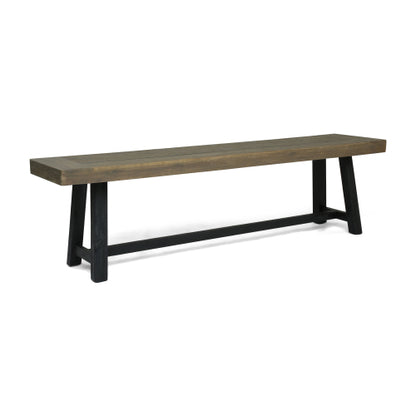 Outdoor Acacia Wood Bench, Sandblast Gray Finish and Black