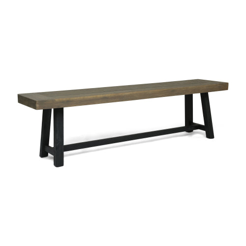 Outdoor Acacia Wood Bench, Sandblast Gray Finish and Black