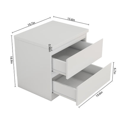 19.7inch White Nightstand with 2 Drawers, Handle Free Storage Side Table for Bedroom