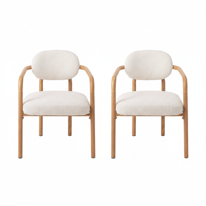 Dining Chairs Set of 2, Beige Upholstered Chairs with Maple Grain Metal Frame
