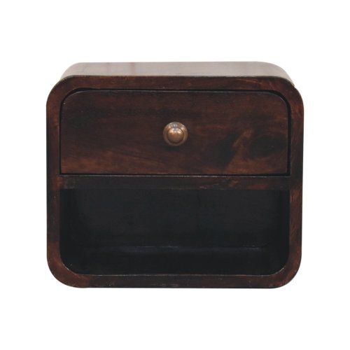 Solid Wood Mini Curved California Walnut Wall-Mounted Bedside, Open Slot, 1-Drawer