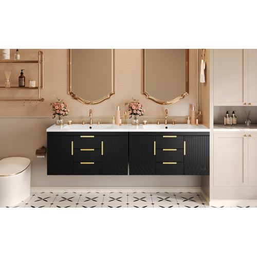 36'' Wall Mounted Bathroom Vanity with Resin Sink, Floating Bathroom Storage Cabinet with 2 Drawers, Solid Wood Bathroom Cabinet (Same as N710S236003B)
