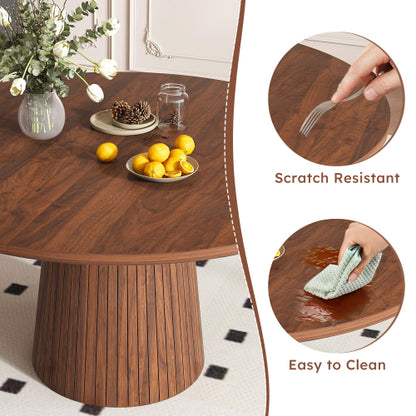 47 Inch Round Farmhouse Dining Table, Walnut Finish