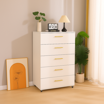White 5-Drawer Dresser with handles – Modern Storage Cabinet