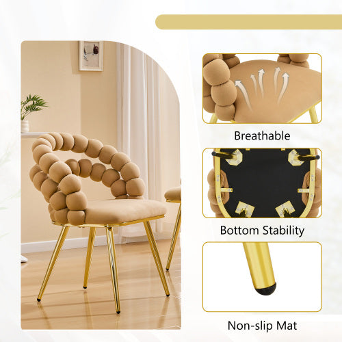 2 Pack Modern Velvet Dining Chairs, Bubble Padded Back Accent Chairs with Gold Metal Legs