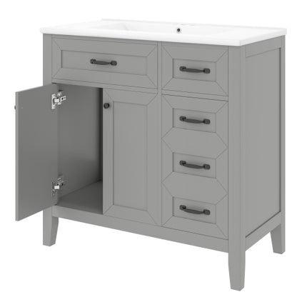 36" Bathroom Vanity with Sink Combo, Gray Bathroom Cabinet with Drawers, Solid Frame and MDF Board (Old Sku:JL000007AAE)