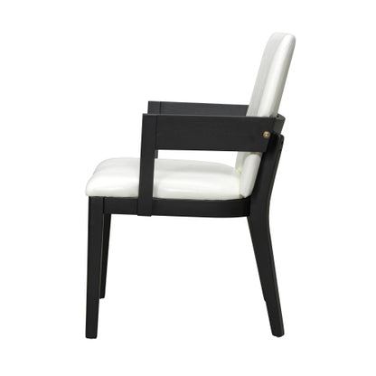 Set of 2 Modern Dining Chairs, Black Hardwood Frame with White Glossy PU Leather Upholstery