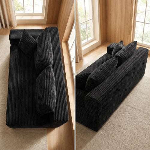 Black Corduroy Leg-Free Floor-Hugging Compressed Armless Single Modular Accent Chair for Living-Room Bedroom
