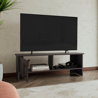 47 Inch All Dark Walnut Modern TV Stand with Single Door Storage Cabinet & Open Media Shelf