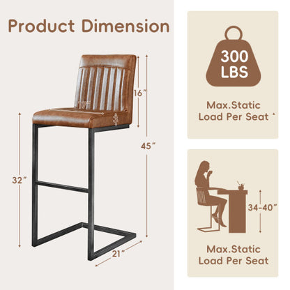 Back Brown Faux Leather Bar Stool ¨C Sturdy Black Metal Frame & Padded Seat, Stylish Seating for Kitchen Island, Home Bar & Dining Counter,2 Sets