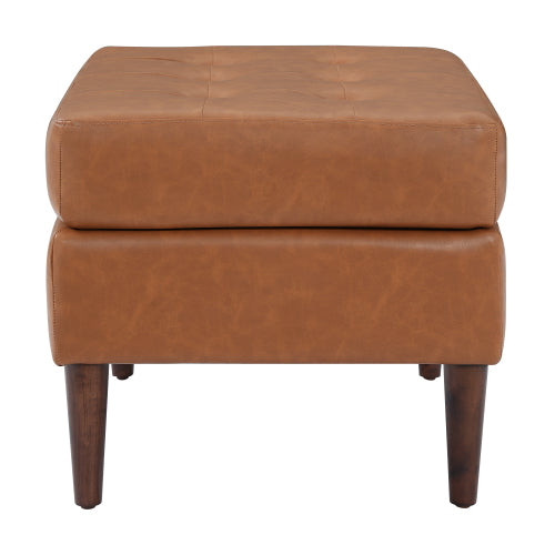 PU Leather Ottoman with Tufted Design and Solid Wood Legs