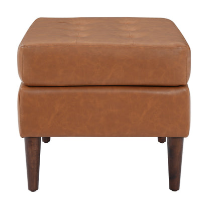 PU Leather Ottoman with Tufted Design and Solid Wood Legs