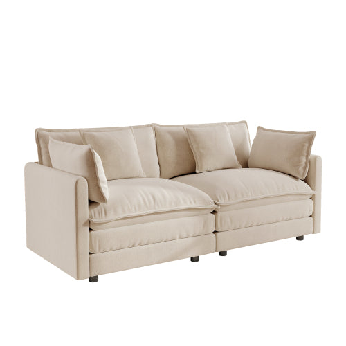 Light-Coffee Chenille Deep-Seat Loveseat Sofa with 4 Throw Pillows