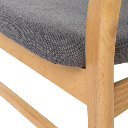 Set of 2 Dark Grey Fabric Dining Chairs, Natural Oak Finish Solid Rubberwood Leg Minimalist Side Chairs