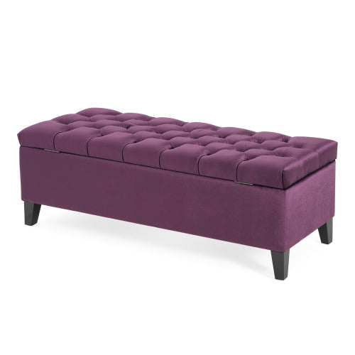 51 Inch Tufted Storage Ottoman Bench, Contemporary Diamond Stitch Upholstered Footstool with Soft Close Pressure Hinges