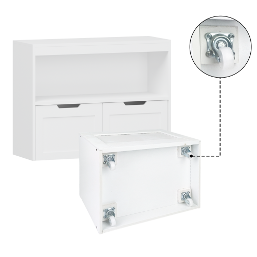 Kids Toy Storage Organizer with Drawers Open Shelves and Wheels White