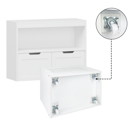 Kids Toy Storage Organizer with Drawers Open Shelves and Wheels White