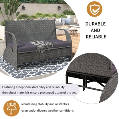 U_STYLE 2-in-1 Convertible Picnic Upholstered Bench Table,57.1" Outdoor Loveseat,Portable Picnic Table Couch,Convertible To 4 Seats&1 Table,For Garden,Lawn,Backyard,Porch,Patio