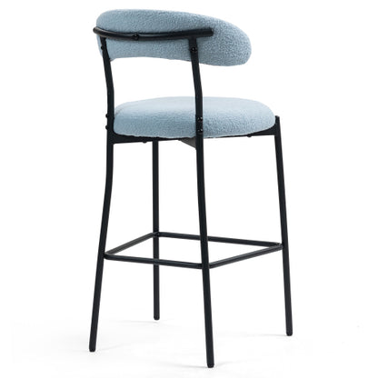 26inch  Counter height bar stools Teddy fabric cover kitchen island counter bar stool with black powder coating base and footrest(BLUE)