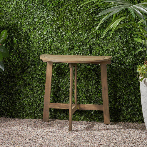 Outdoor Half-Round Folding Acacia Wood Bistro Table, Grey Finish