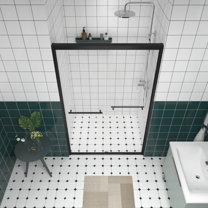 44-48"x76" Aluminum Frame Double Sliding Shower Door,Bypass Bathroom Sliding Door with Premium 1/4" (6mm) Clear Tempered Glass, Black Hardware Sliding Glass Shower Enclosure,Matte Black Finished