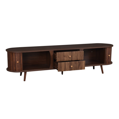 70.87 Inch Mid-Century Modern TV Stand with Tambour Doors & Fluted Drawers for 80 Inch TV