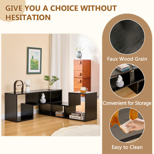 Expandable Modular Black Wood Grain MDF TV Stand Free Combination Open Storage Entertainment Center