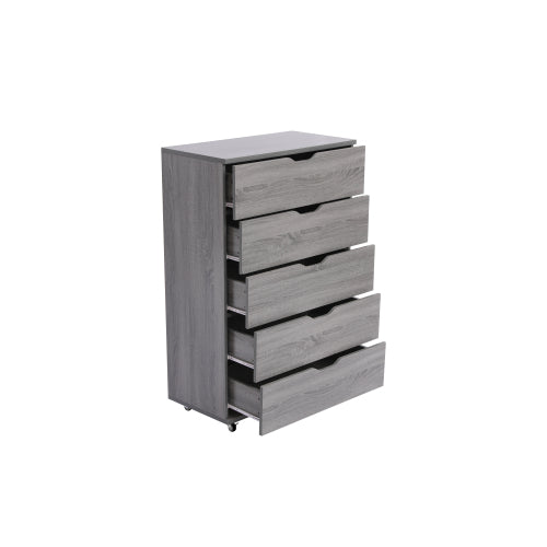 Gray 5-Drawer Dresser with Wheels – Modern Storage Cabinet