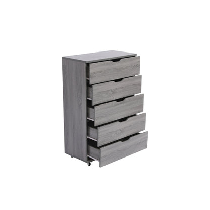 Gray 5-Drawer Dresser with Wheels – Modern Storage Cabinet