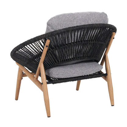 Cyril Outdoor Wicker Papasan Style Lounge Chair, Dark Grey Wicker with Grey Cushion, Set of 2