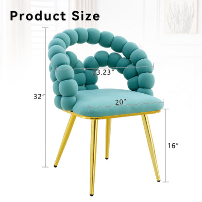 2 Pack Blue Dutch Velvet Dining Chairs, Ball-Chain Bubble Back Chairs with Gold Electroplated Metal Legs
