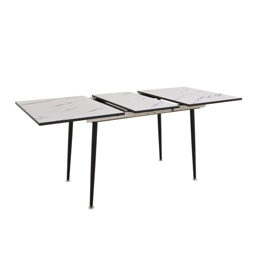 5-Piece White Extendable MDF Dining Set, Expandable Table & 4 Grey Suede Chairs with Metal Base