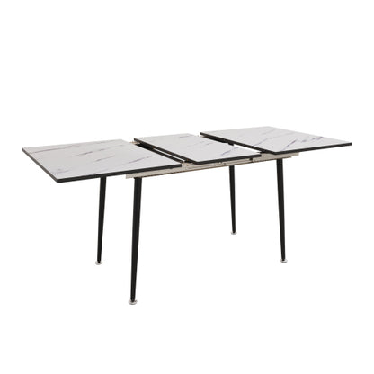 5-Piece White Extendable MDF Dining Set, Expandable Table & 4 Grey Suede Chairs with Metal Base