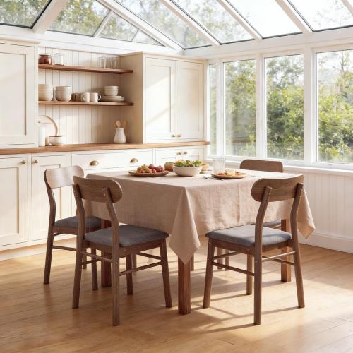 Set of 4 Curved Back Dining Chairs Linen Upholstered Kitchen Chair